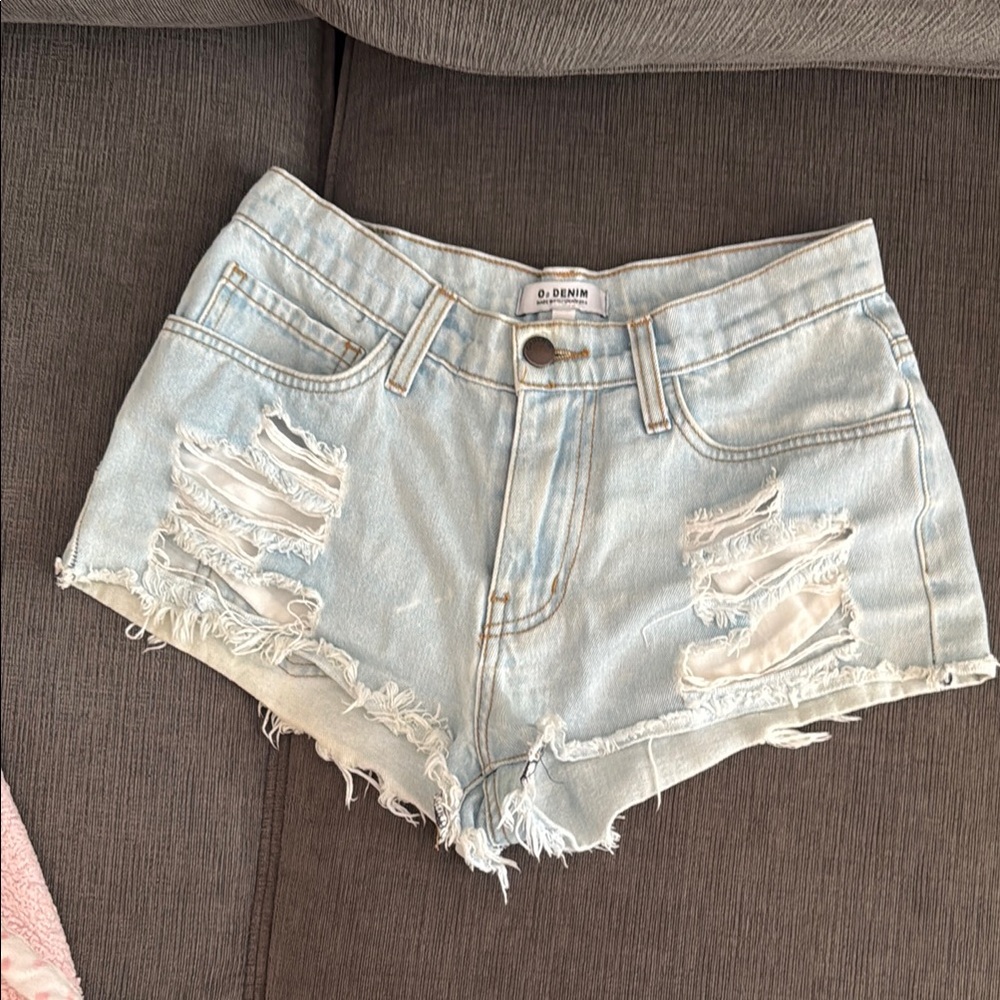 Dr. Denim Blue Jean Shorts with Distressed Details